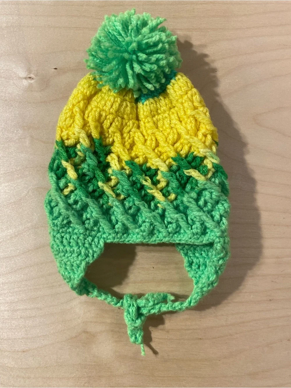 Handmade Kids Earflap Beanie Hat in Yellow and Green (RK)
